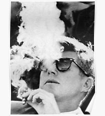 John F Kennedy Cigar and Sunglasses Black And White Poster
