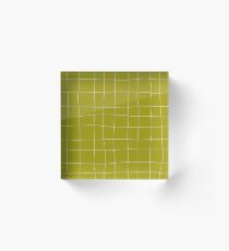 Yellow and white check, square, plaid pattern Acrylic Block