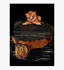 Cute little simba and the big old lion king reflection Photographic Print