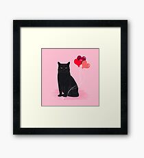 Black Cat valentines day balloons hearts cat breeds must have gifts valentine's day Framed Print