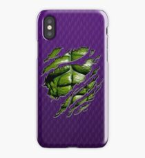 Green muscle chest in purple ripped torn tee iPhone Case