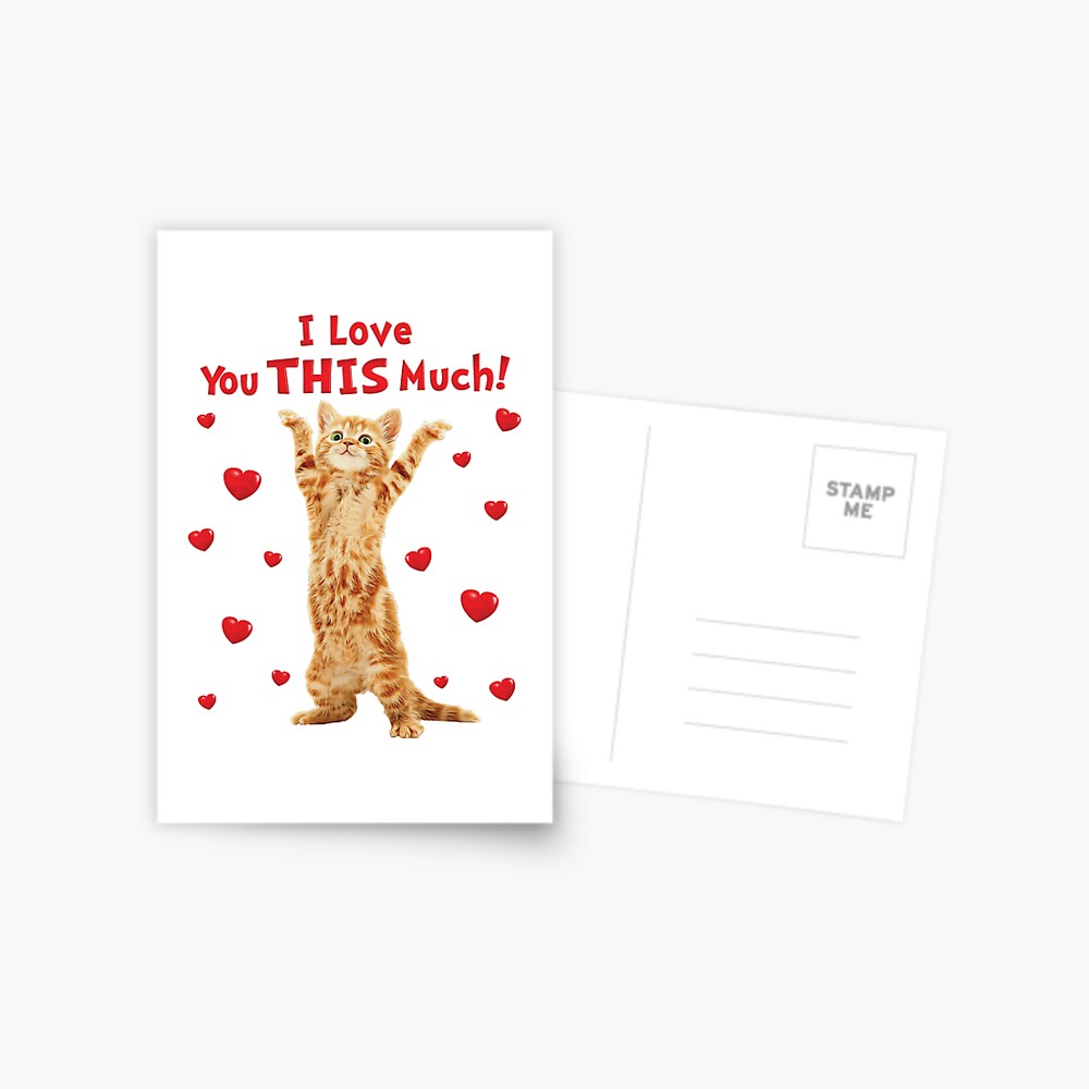 I Love You This Much Happy Kitten Cat Hearts Postcard