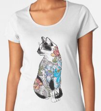 Cat in Lotus Tattoo Women's Premium T-Shirt