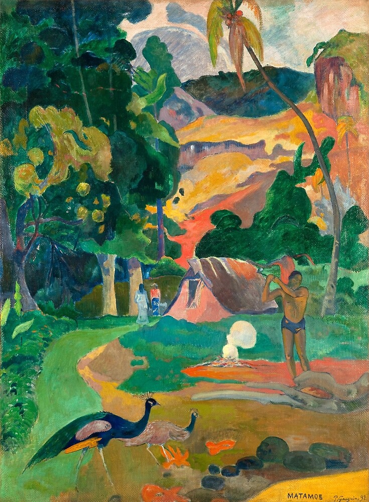 "Paul Gauguin Matamoe, Landscape with Peacocks" by