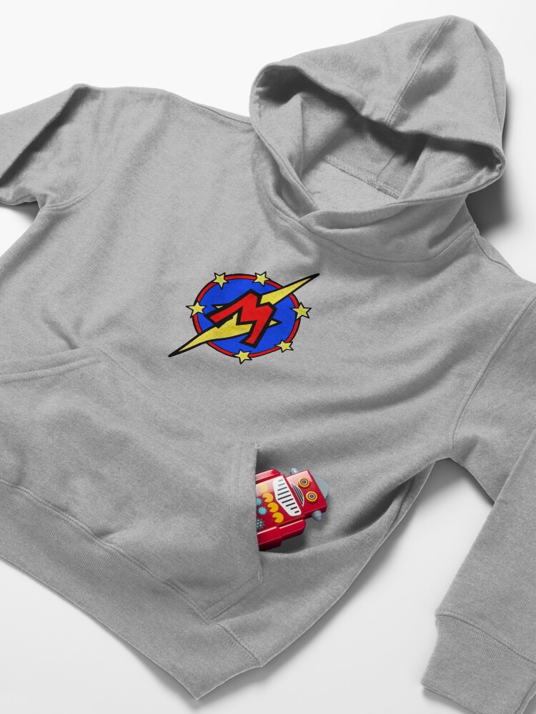 Alternate view of Cute Little SuperHero Geek - Super Letter M Kids Pullover Hoodie