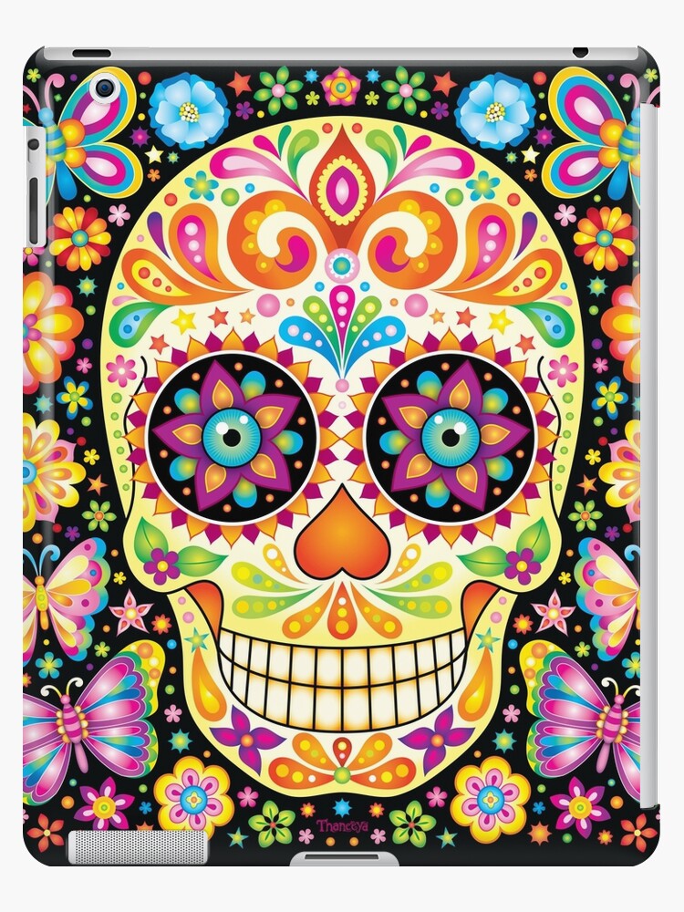 "Colorful Sugar Skull Art - Day of the Dead" iPad Case ...