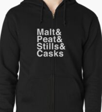 Malt & Peat & Stills & Casks Zipped Hoodie