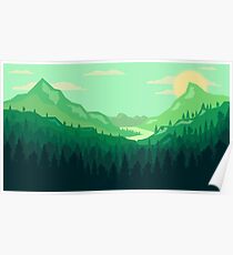 Green forest landscape within the valley Poster