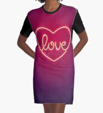 Love Heart Neon Sign Graphic T-Shirt Dress