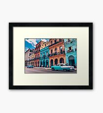 Vintage Cuban colorful building and cars Framed Print