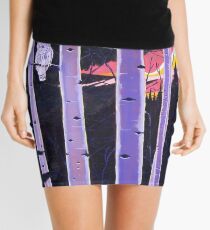 White Owl, Purple Birch Trees, Alaska Aspen Trees Forest, Sunset, Scott Clendaniel Mini Skirt