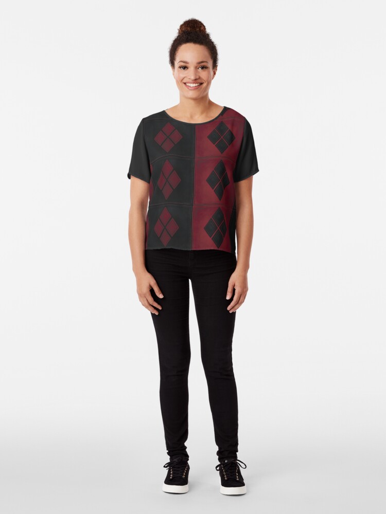 Alternative Ansicht von Patchwork Red & Black Leder Effekt Motley mit Diamant Patches 4 Chiffon Top