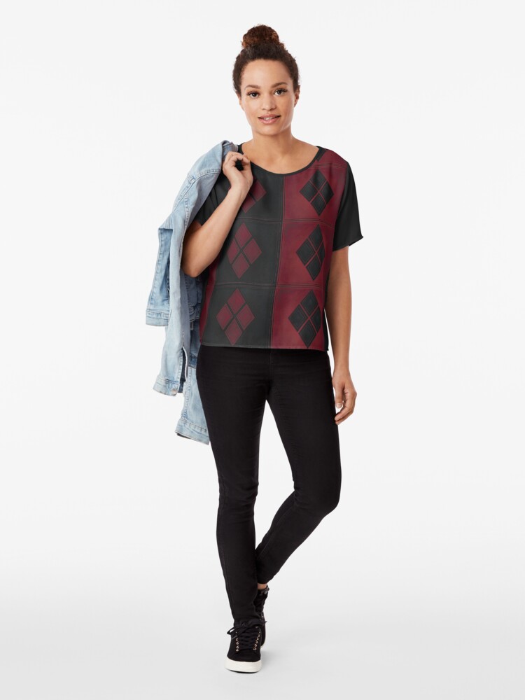 Alternative Ansicht von Patchwork Red & Black Leder Effekt Motley mit Diamant Patches 4 Chiffon Top