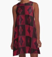 Patchwork Red & Black Leather Effect Motley with Diamond Patches 3 A-Line Dress
