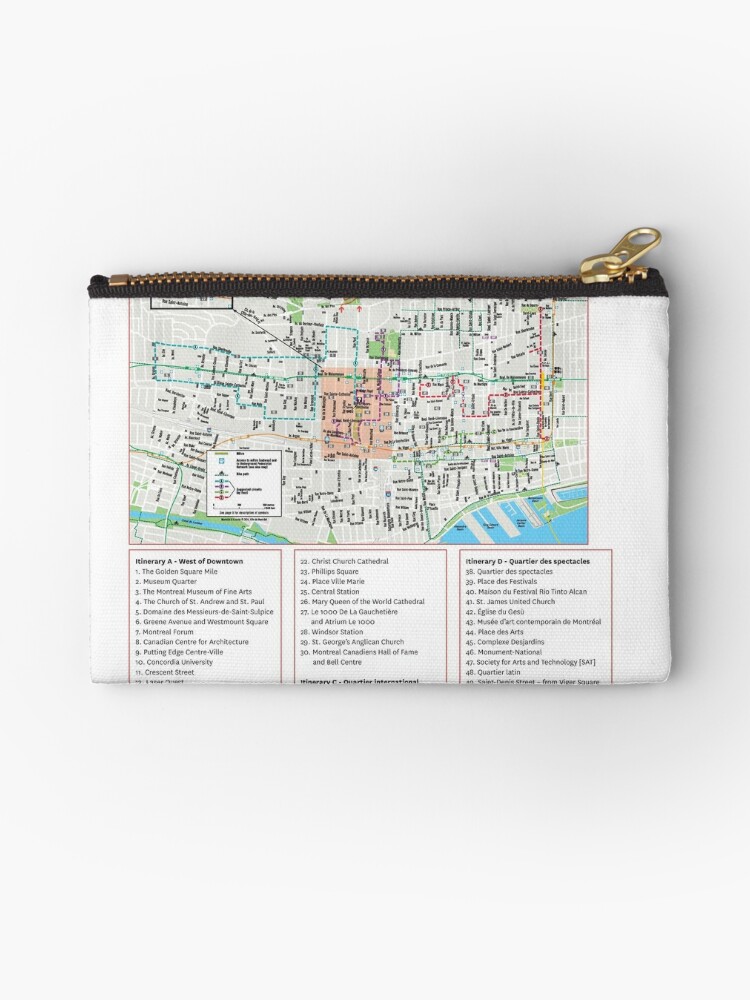 Montreal Downtown Map Canada Zipper Pouch By Superfunky