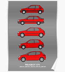 Peugeot GTI Hatchbacks Classic Car Outline Collection Poster