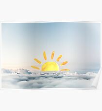 Pinsel gemalte Sonne, die über Wolken kommt Poster