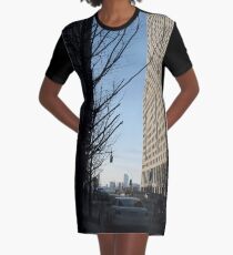 New York, Trees, Traffic signs, City pillars, Traffic lights, Buildings, Skyscrapers, Sky Graphic T-Shirt Dress