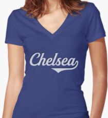 Chelsea - England - Vintage Sports Typography Women's Fitted V-Neck T-Shirt