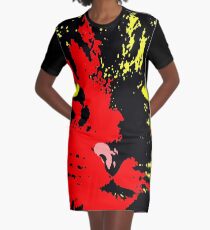 ANGRY CAT POP ART - RED YELLOW BLACK Graphic T-Shirt Dress