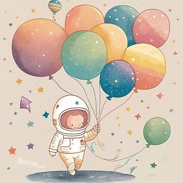 Cute Astronaut Floating With Love Balloon Cartoon - Cute Astronaut Floating  With Balloon - Sticker