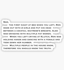 Anonymous Letter to Sammi Sticker