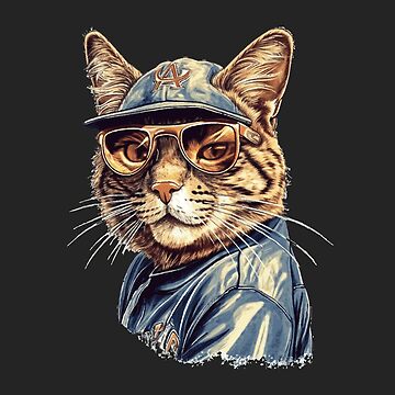 White cat in baseball cap and sunglasses Vector Image