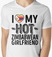 Ich liebe meine HEISSE Simbabwe-Freundin - niedliches Simbabwe-Paare Romantische Liebes-T-Shirts u. Aufkleber T-Shirt mit V-Ausschnitt für Männer
