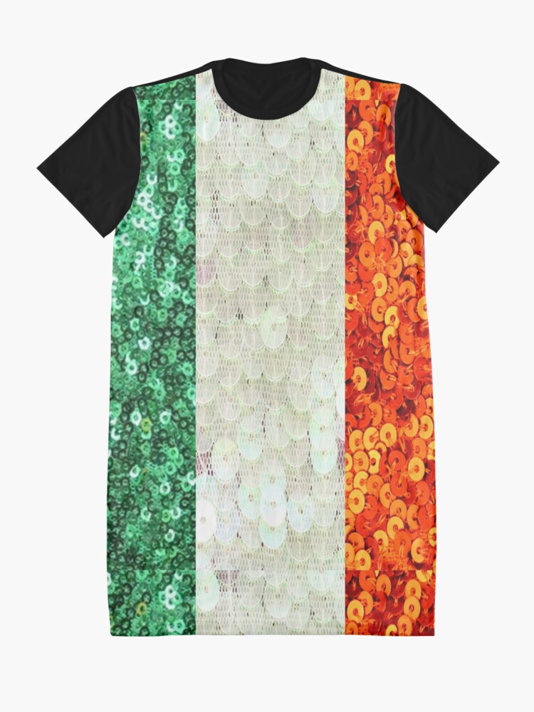 Alternate view of Irish, Tri Color Flag, Ireland, Sequin, Glitter, Look, Green White Orange Graphic T-Shirt Dress