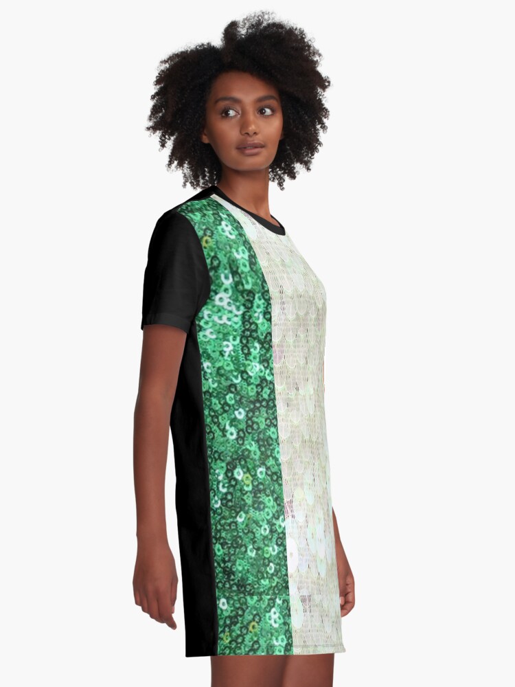 Alternate view of Irish, Tri Color Flag, Ireland, Sequin, Glitter, Look, Green White Orange Graphic T-Shirt Dress