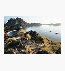 High view of Padar Island with boats in Flores, Indonesia. Photographic Print