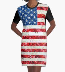 American Flag Sequin Glitter Look Patriotic USA Graphic T-Shirt Dress