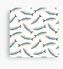 Watercolor seamless pattern with mackerel fish Canvas Print