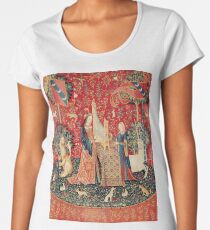 Camiseta premium para mujer UNICORN Y LADY PLAYING ORGAN CON ANIMALES, Audiencia