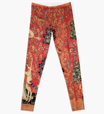 LADY AND UNICORN ,TOUCH ,Lion,Fantasy Flowers,Animals Red Green Floral Leggings