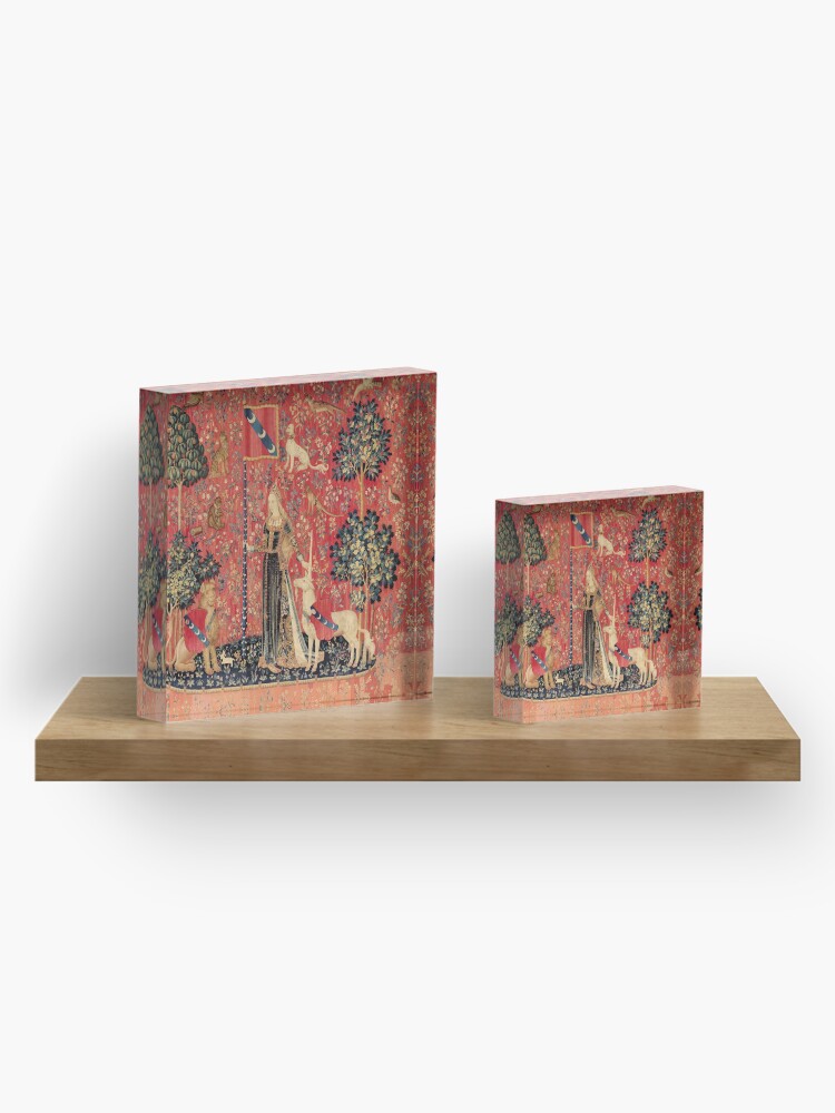 Alternate view of LADY AND UNICORN ,TOUCH ,Lion,Fantasy Flowers,Animals Red Green Floral Acrylic Block