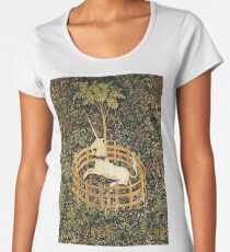 UNICORN AND GOTHIC FANTASY FLOWERS,FLORAL MOTIFS Women's Premium T-Shirt
