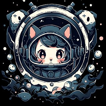 Cute Anime Cat Girl In Space Cat Greeting Card by Anass Benktitou