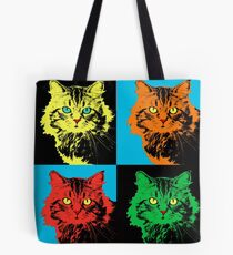CAT POP ART YELLOW RED GREEN Tote Bag