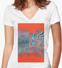 Red Abstract Terrain Women's Fitted V-Neck T-Shirt