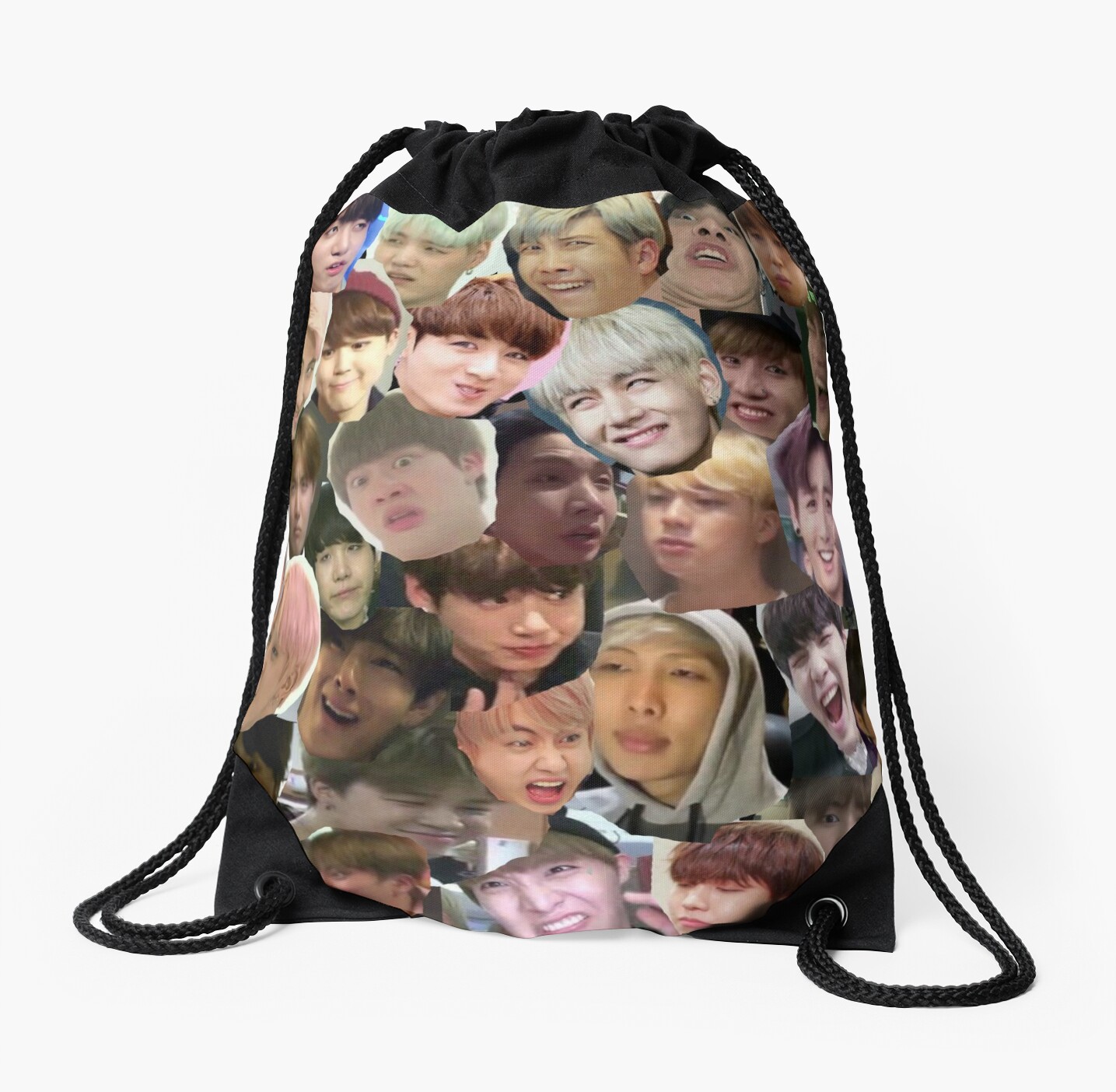 BTS MEME FACE COLLAGE Drawstring Bags By Kpop Channel Redbubble