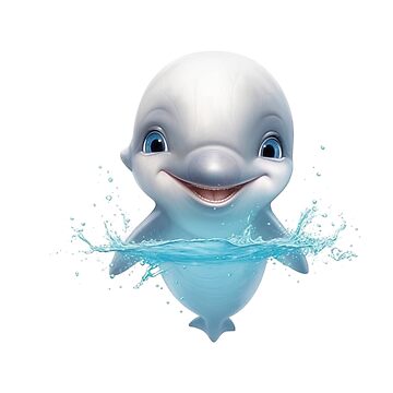 little swimming dolphin baby animated mischievous adorable digital art  Poster by DigitalPixelize