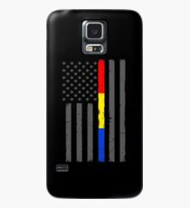 Feuer-Polizei-Dispatcher-Flaggen-dünne rote Goldblau-Linie Hülle & Skin für Samsung Galaxy