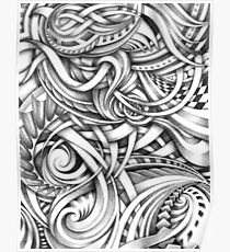 Escher Like Abstract Hand Drawn Graphite Gray Depth Poster