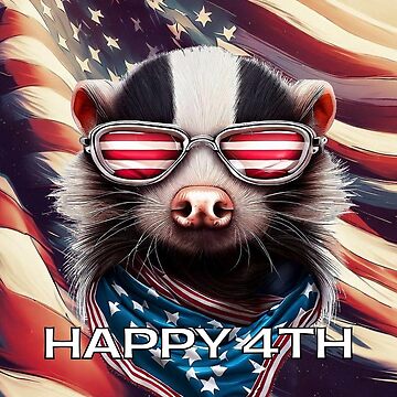 Happy 4th of july Funny skunk in glasses and scarf in american