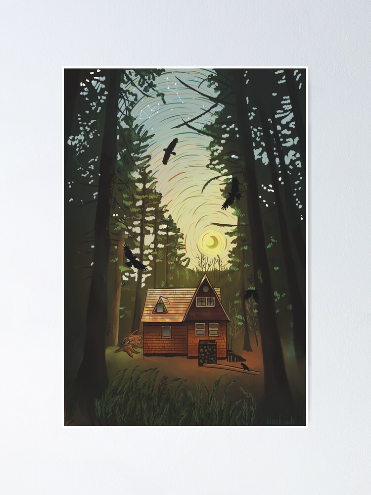 Cabin In The Woods Starry Night Poster By Wieskunde Redbubble