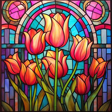 iCanvas Canvas Wall Art - Flowers Patterns Stained Glass Window