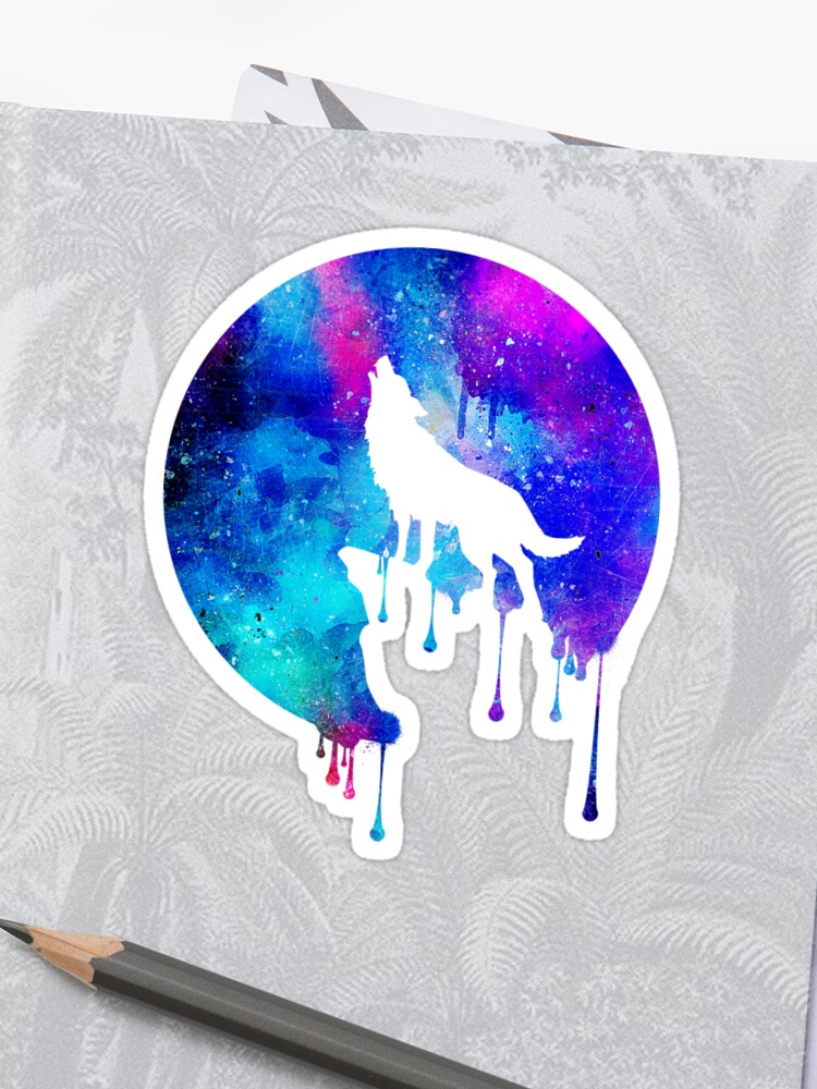 Howling Wolf Howling Wolf Full Moon Full Moon Watercolor Art Art Trend Splatter Gift Gift Galaxy Universe Space Sticker