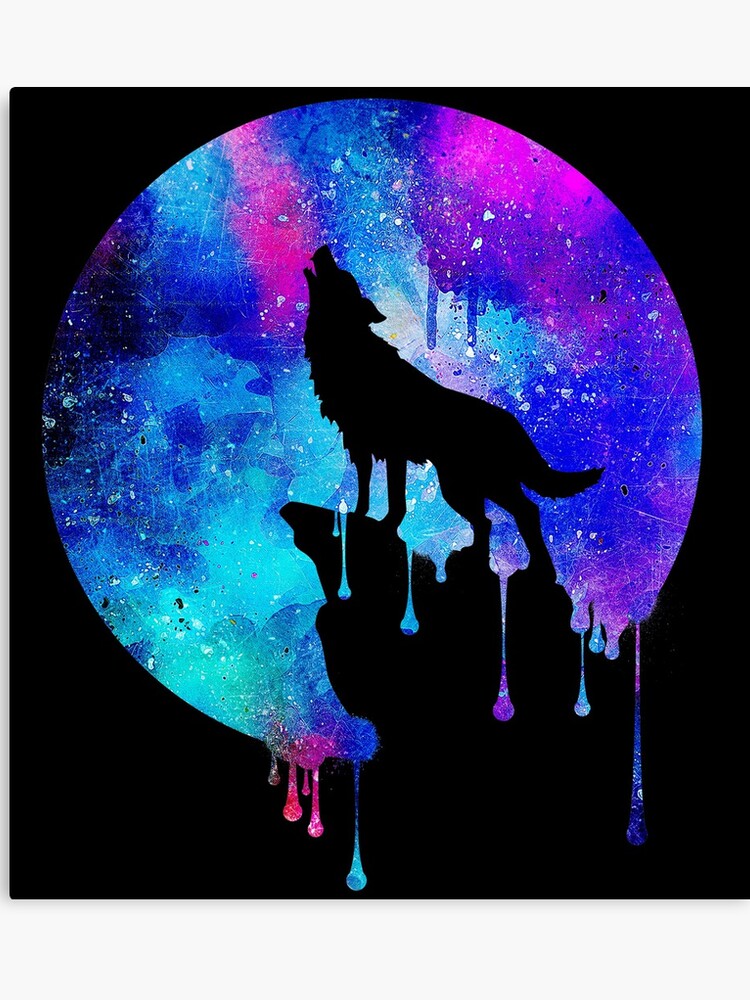 Howling Wolf Howling Wolf Full Moon Full Moon Watercolor Art Art Trend Splatter Gift Gift Galaxy Universe Space Canvas