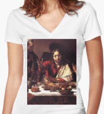Supper at Emmaus - Caravaggio Women's Fitted V-Neck T-Shirt
